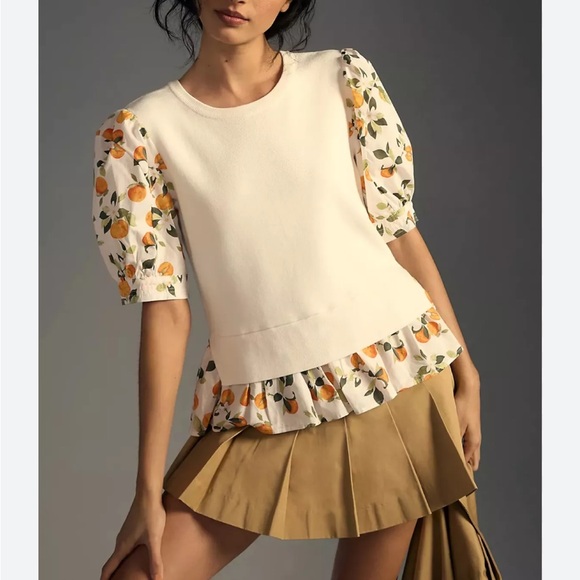Anthropologie Tops - Anthropologie Layered Poplin-Sleeve Sweater